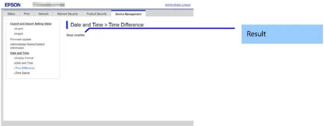 EPSON Administrator Layout Status Print Network Network Security Product Security Device Management Export and Import Setting Value • Export • Import Firmware Update Administrator Name/Contact Information Date and Time • Display Format • Date and Time • Time Difference • Time Server Date and Time >…