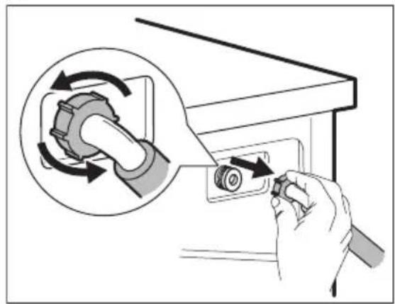 Illustration of a hand using a tool to adjust a mechanical component, showing rotational arrows and a magnified view (no text or symbols)