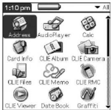 1:10 pm Address AudioPlayer Calc Card Info CLIE Album CLIE Camera CLIE Files CLIE Memo CLIE RMC CLIE Viewer Date Book Graffiti