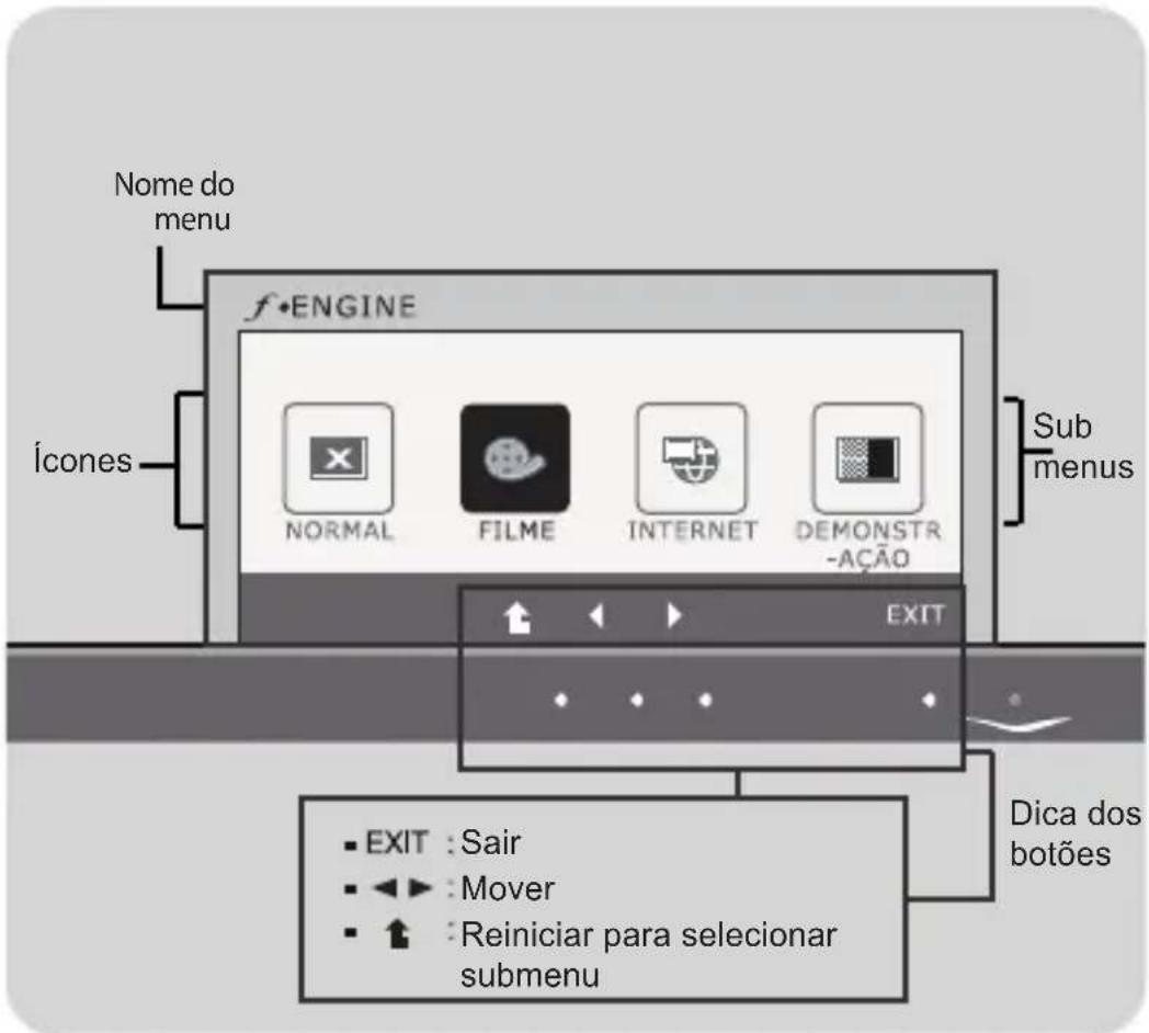 Nome do menu ícones f•ENGINE NORMAL FILME INTERNET DEMONSTR -ACÃO Sub menus EXIT Dica dos botões EXIT : Sair ◀◀ : Mover ↑ : Reiniciar para selecionar submenu