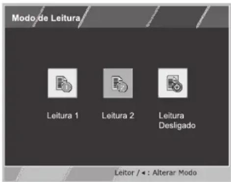 Modo de Leitura Leitura 1 Leitura 2 Leitura Desligado Leitor / ← : Alterar Modo