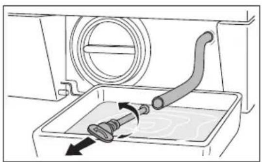 Diagram of a washing machine interior showing pump, drain, and vent (no text or labels)