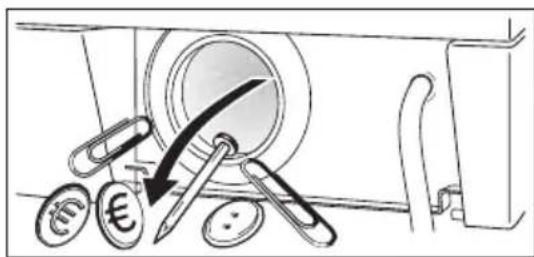 Diagram illustrating a financial or operational process with coins, scissors, and a magnifying glass over a container, showing a downward arrow.