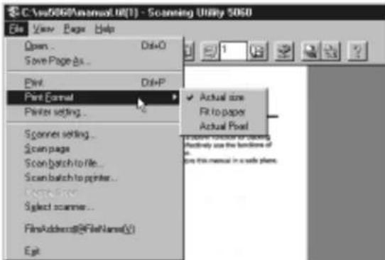 C:\Users\AutoCAD\UL(1) - Scanning Utility 5060 File View Page Help Open . Dbl+O Save Page As... Print . Dbl+P Print Formal Printer setting... Scanes setting... Scan pages Scan batch to file... Scan batch to printer... Close to Select scanner... FinsAdders@FileName(V) Exit ✓ Actual size Fit to paper…