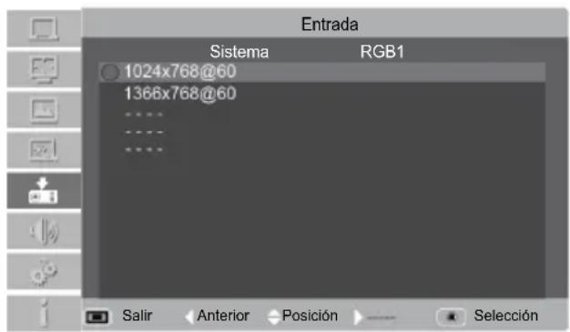 Entrada Sistema RGB1 1024x768@60 1366x768@60 Salir Anterior Posición Selección