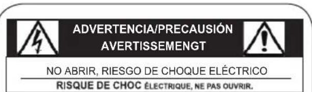ADVERTENCIA/PRECAUSIÓN AVERTISSEMENT NO ABRIR, RIESGO DE CHOQUE ELÉCTRICO RISQUE DE CHOC ÉLECTRIQUE, NE PAS OUVRIR.