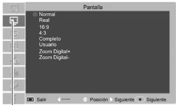 Pantalla Normal Real 16:9 4:3 Completo Usuario Zoom Digital+ Zoom Digital- Salir Posición Siguiente Siguiente