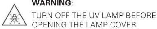 WARNING: TURN OFF THE UV LAMP BEFORE OPENING THE LAMP COVER.