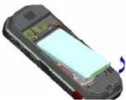 3D model of a mobile phone with visible circuit board and battery (no text or symbols)