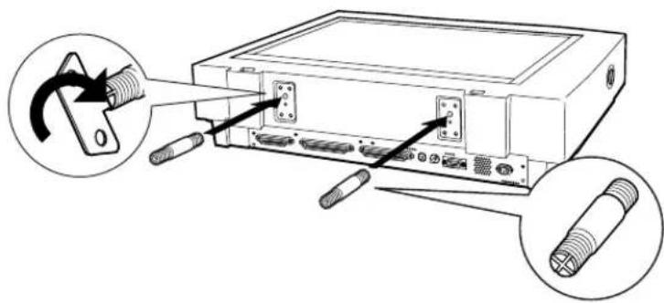 Diagram showing cable connector assembly with labeled parts and directional arrows indicating rotation or assembly.