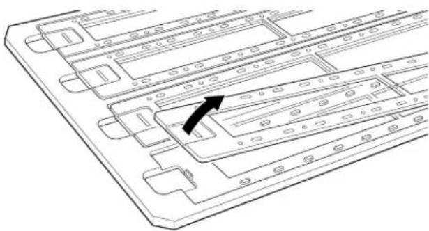 Technical line drawing of a mechanical assembly with multiple components and a black arrow indicating a specific section (no text or symbols present)