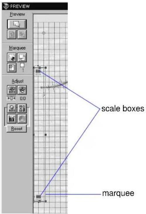 PREVIEW Preview Marquee Adjust Reset scale boxes marquee