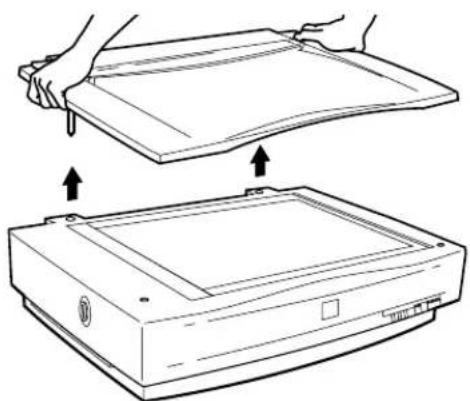 Line drawing showing two views of a printer or scanner device with arrows indicating fold and print direction (no text or symbols)