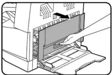 Illustration of a hand inserting a card into a printer's case (no text or symbols visible)