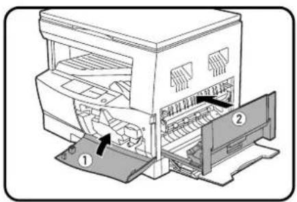 Diagram of a computer printer internal structure showing internal components and page layout (no text or labels)