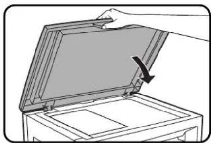 Illustration of a hand opening a rectangular device with an arrow indicating rotation (no text or symbols)