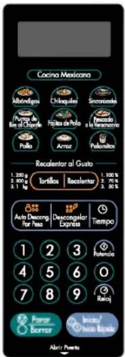 Cocina Mexicana Albóndigas Chiloquiles Sincanadea Pumas de Ries al Chopile Fajitas de Polio Pascado y la Veramente Pollo Arroz Petromitos Recalentar al Gusto 1. 250 g 2. 300 g 3. 1 kg Tortillas Recalentar 1. 100 % 2. 70 % 3. 50 % Auto Desceng For Peso Descongelar Express Tiempo 1 2 3 Potencia 4 5 6…
