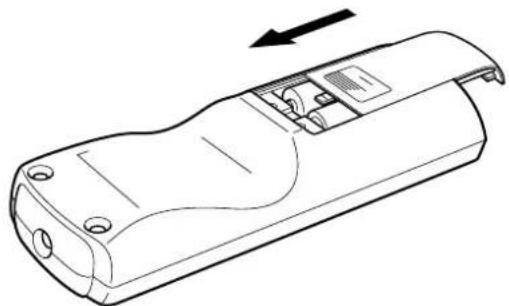 Line drawing of a remote control casing with internal components and an arrow indicating direction (no text or symbols)
