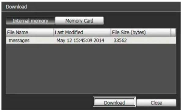 Download Internal memory Memory Card File Name Last Modified File Size (bytes) messages May 12 15:45:09 2014 33562 Download Close