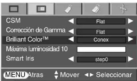 CSM Corrección de Gamma Brilliant Color™ Máxima luminosidad 10 Smart Iris Flat Flat Conex step0 MENU Atras Mover Seleccionar
