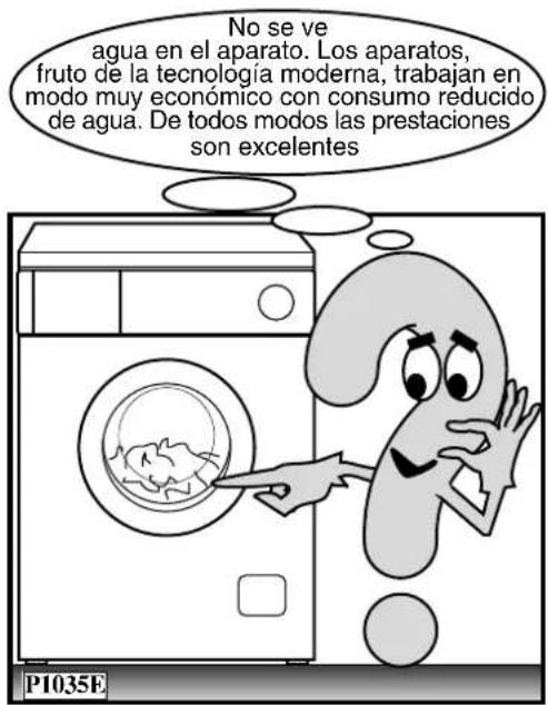 No se ve agua en el aparato. Los aparatos, fruto de la tecnología moderna, trabajan en modo muy económico con consumo reducido de agua. De todos modos las prestaciones son excelentes P1035E