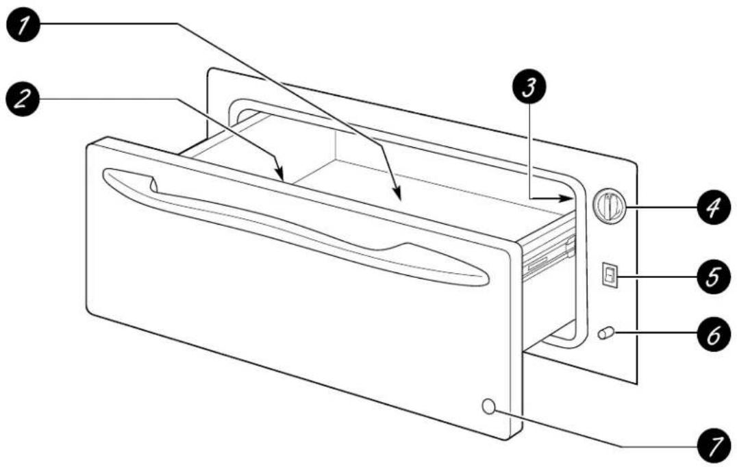 Technical diagram of a refrigerator internal structure with numbered components and directional arrows indicating flow or movement.