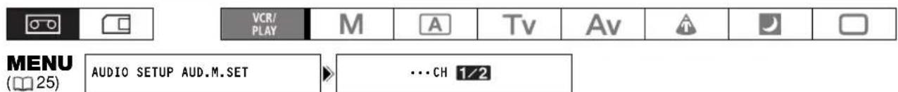 VCR/ PLAY M A Tv Av # MENU (25) AUDIO SETUP AUD.M.SET ...CH 1/2