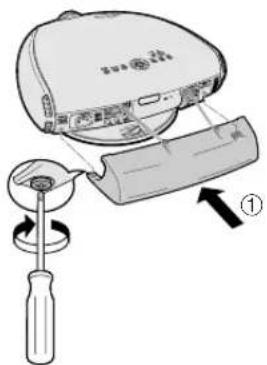 Diagram showing a device being opened into a slot, with Chinese label '①' indicating the step.