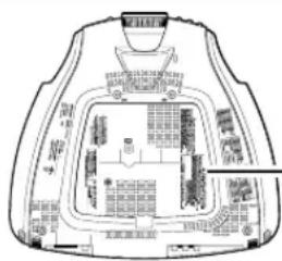 Technical diagram of a vehicle or parking area layout with labeled zones and structural elements