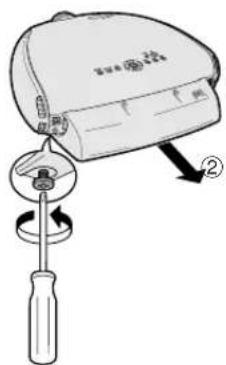 Diagram showing a mechanical device with labeled parts and directional arrows indicating motion or assembly.
