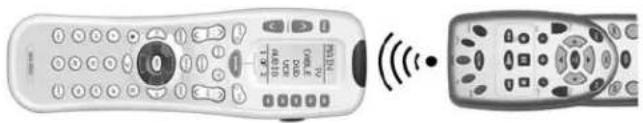 Two remote control devices with visible buttons and a Wi-Fi signal icon (no text or symbols on the devices themselves)