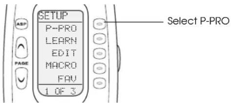 ASP PAGE SETUP P-PRO LEARN EDIT MACRO FAV 1 OF 3 Select P-PRO