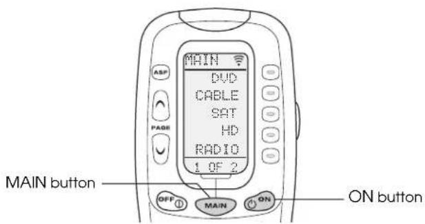 MAIN DVD CABLE SAT HD RADIO 1 OF 2 MAIN button OFF ⏻ MAIN ⏻ ON ON button