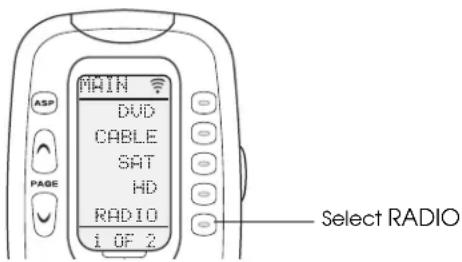 MAIN DUD CABLE SAT HD RADIO 1 OF 2 ASP PAGE Select RADIO