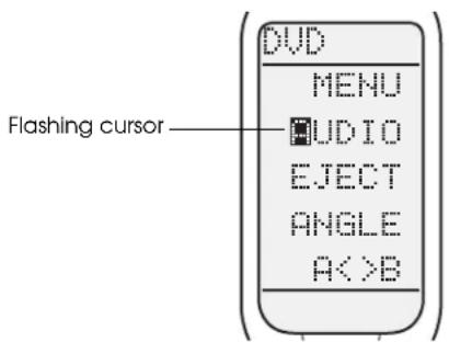 DVD MENU AUDIO EJECT ANGLE A<>B Flashing cursor
