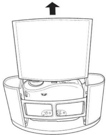 Line drawing of a device with an upward arrow indicating motion, showing internal components without any text or symbols.