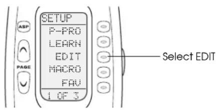 ASP PAGE SETUP P-PRO LEARN EDIT MACRO FAU 1 OF 3 Select EDIT