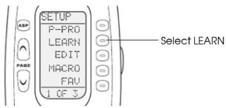 ASP PAGE SETUP P-PRO LEARN EDIT MACRO FAV 1 OF 3 Select LEARN