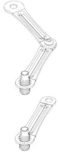 Technical line drawing of two mechanical linkages with threaded connectors (no text or symbols)