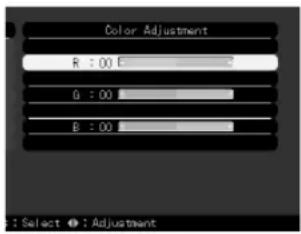 Color Adjustment R : 00 G : 00 B : 00 : Select ⚪: Adjustment