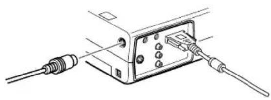 Technical line drawing of a device with two cables connected to a panel (no text or symbols)