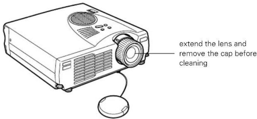 extend the lens and remove the cap before cleaning