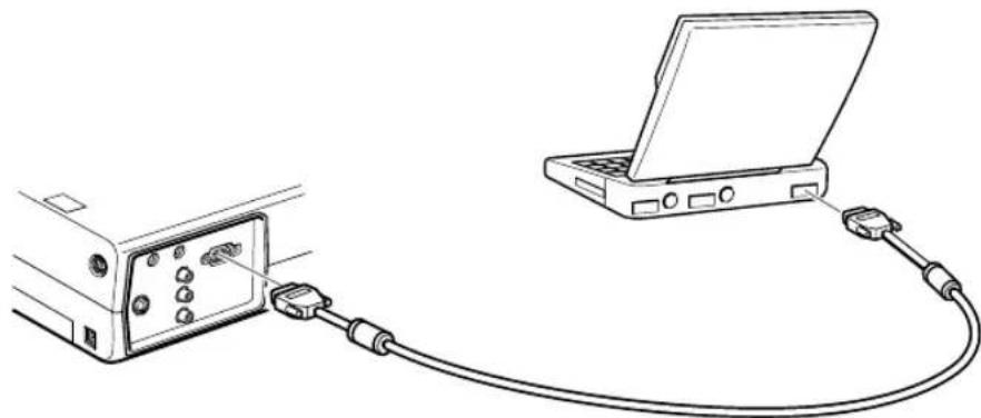Line drawing of a device connected to a laptop via cable (no text or symbols)