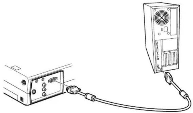 Line drawing of a computer setup showing a monitor connected to a tower via cable (no text or symbols)