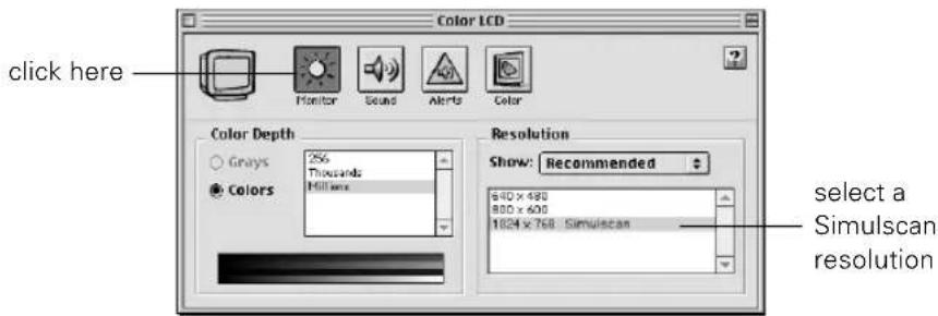 click here Color LCD Monitor Sound Alerts Color Color Depth 256 Thousands Millions Colors Resolution Show: Recommended 940 x 480 880 x 600 1824 x 768 Simulscan select a Simulscan resolution