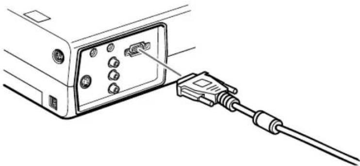 Line drawing of a cable connector inserted into a device panel (no text or symbols)