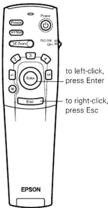 Power Freeze AV Min E Zoom P/CO ON OFF 2 3 7 1 Enter cn Esc to left-click, press Enter to right-click, press Esc EPSON