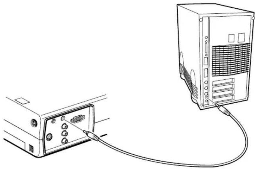 Line drawing of a computer setup with an external monitor and connected to a server rack (no text or symbols)