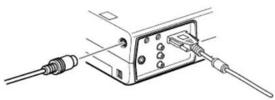 Diagram of a cable connector with two inserted pins, no text or symbols present
