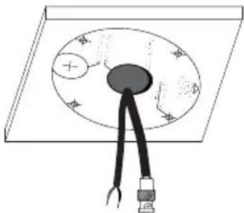 Diagram of a cable connector with a central cable and two connectors, no text or symbols present